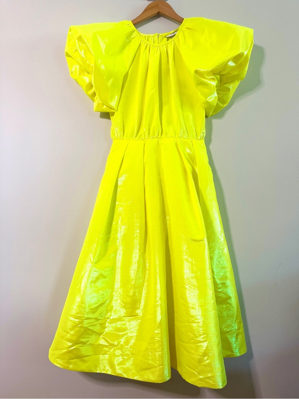 NWT Christopher John Rogers Yellow Puff Sleeve Party Dress Size XS (NO BELT)